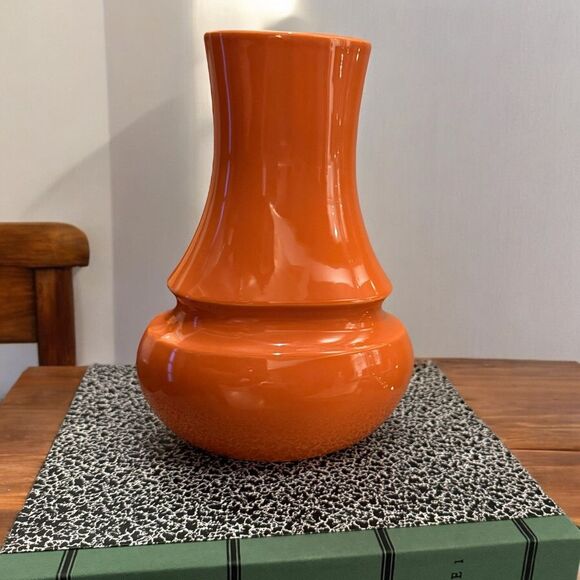 Vtg Global Views Portugal Orange Art Deco Ceramic Bulbous Accent Vase MCM 1991 - Picture 3 of 10